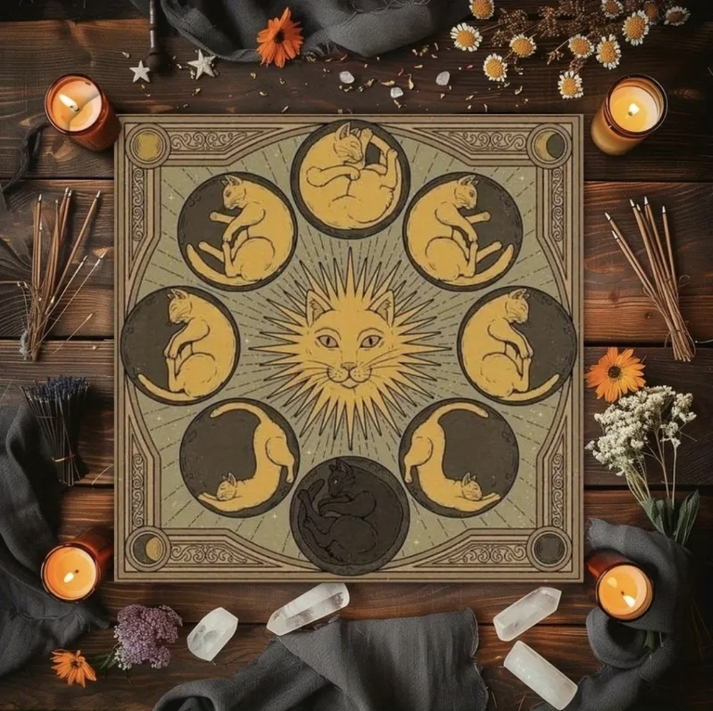 NEW Cat Sun And Moon Mandala Altar Cloth